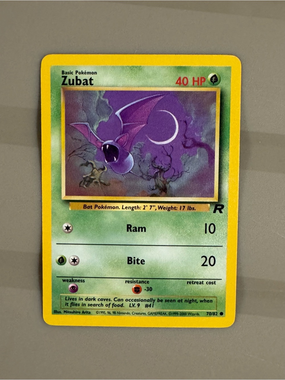 Zubat Trading Card - Yellow Border, Purple Art